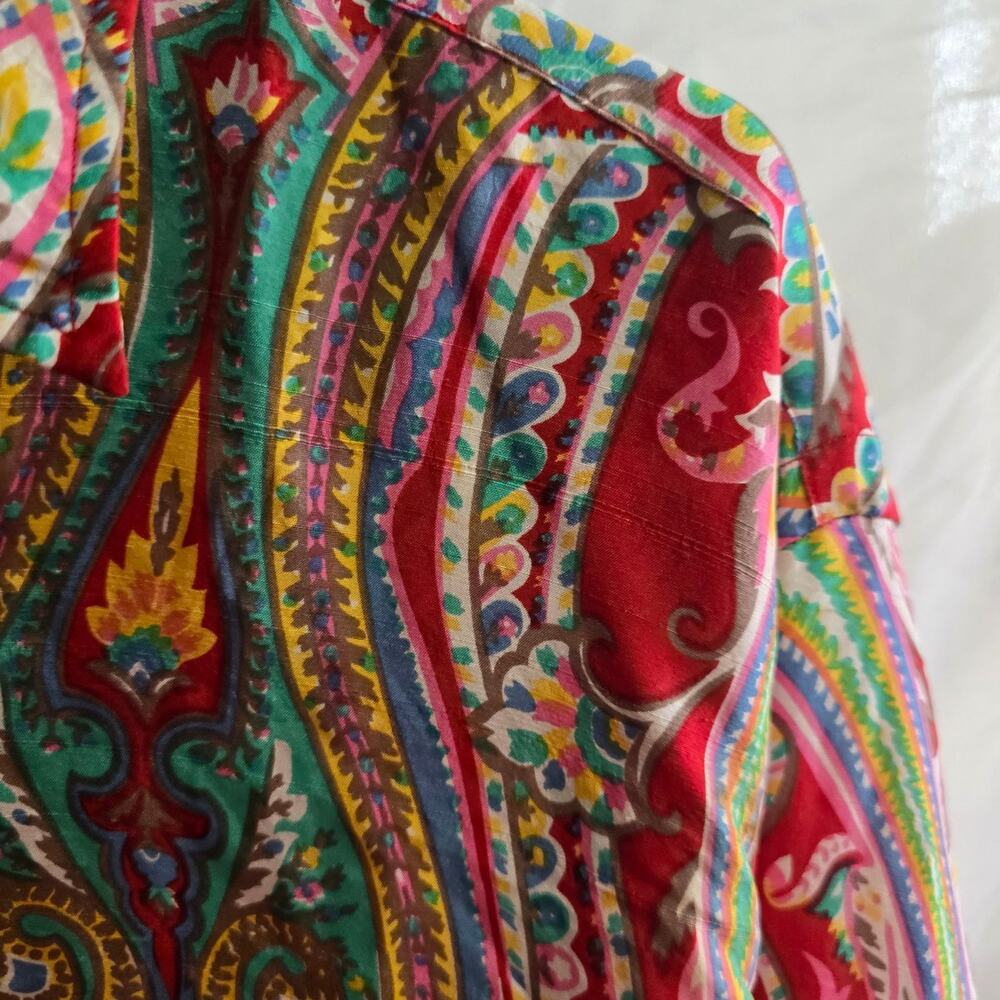 Polo Ralph Lauren Mens Silk Paisley Button Down Shirt Red Multicolor Large - Picture 3 of 4